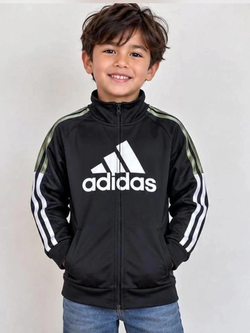 adidas Boys Iconic Tricot Track Jacket Black & White Boys Size 7